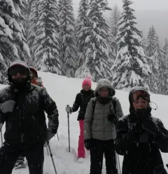 Snowshoeing in the forest