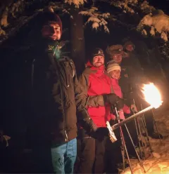 nighttime snowshoeing