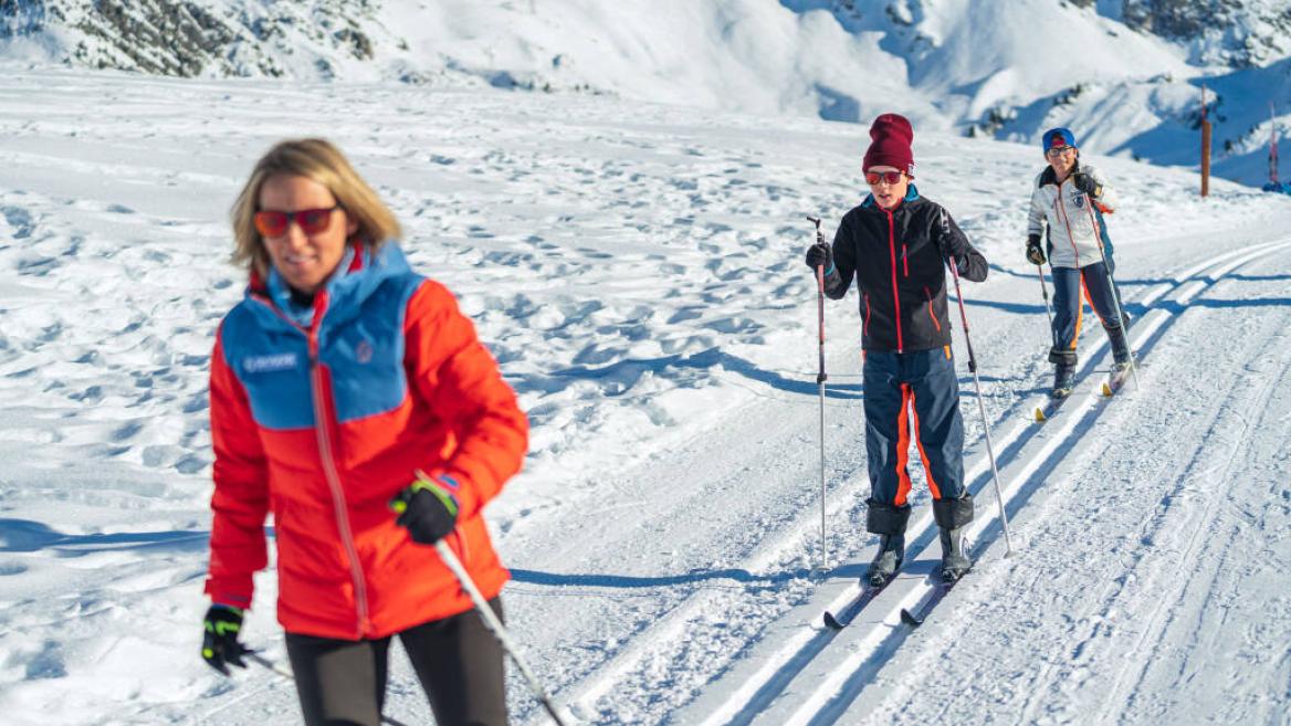 Cours de ski de fond à la Plagne avec Oxygène