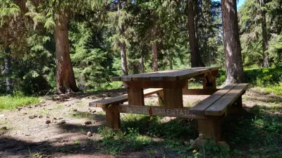 Picnic table on the Lac Noir peat bog trail