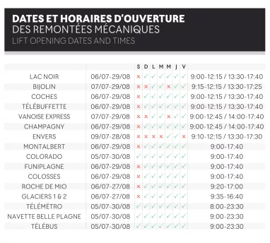 Summer lift schedule Summer lift schedule